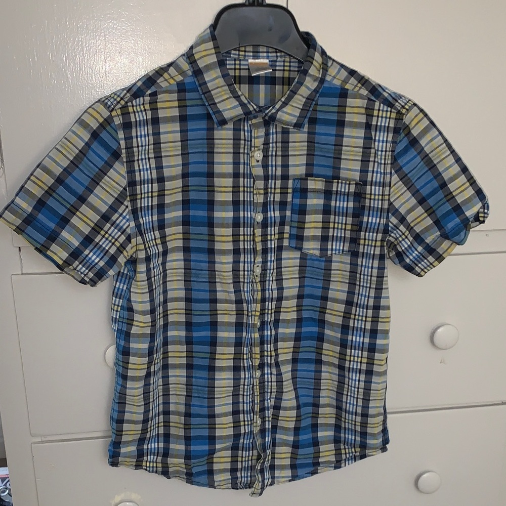 Gymboree Blue Plaid Button-Front Short Sleeve Shirt